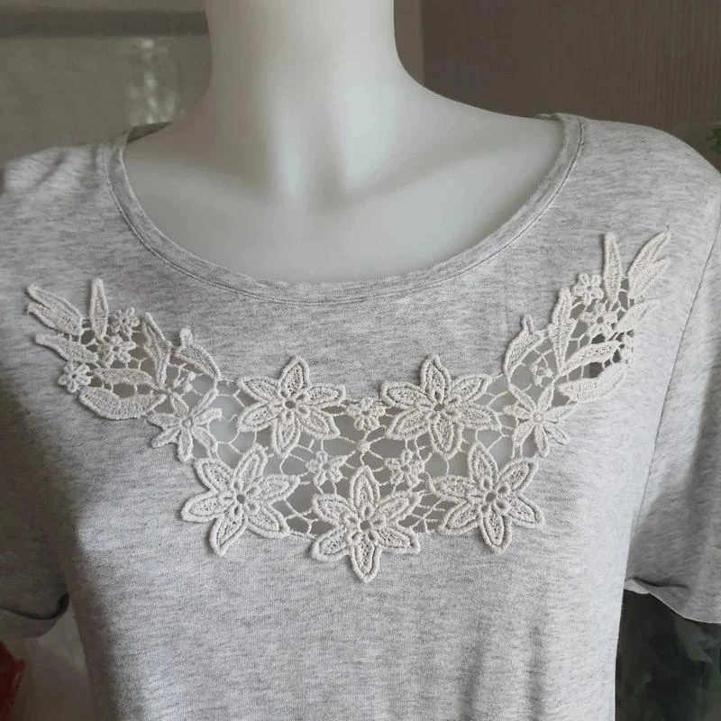 Grijze gebreide dames T-shirt met borduurwerk maat XL – photo 2